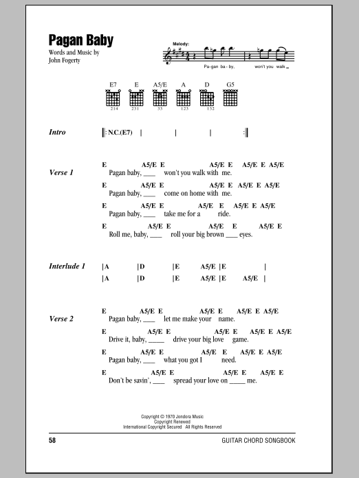 Creedence Clearwater Revival Pagan Baby sheet music notes and chords. Download Printable PDF.