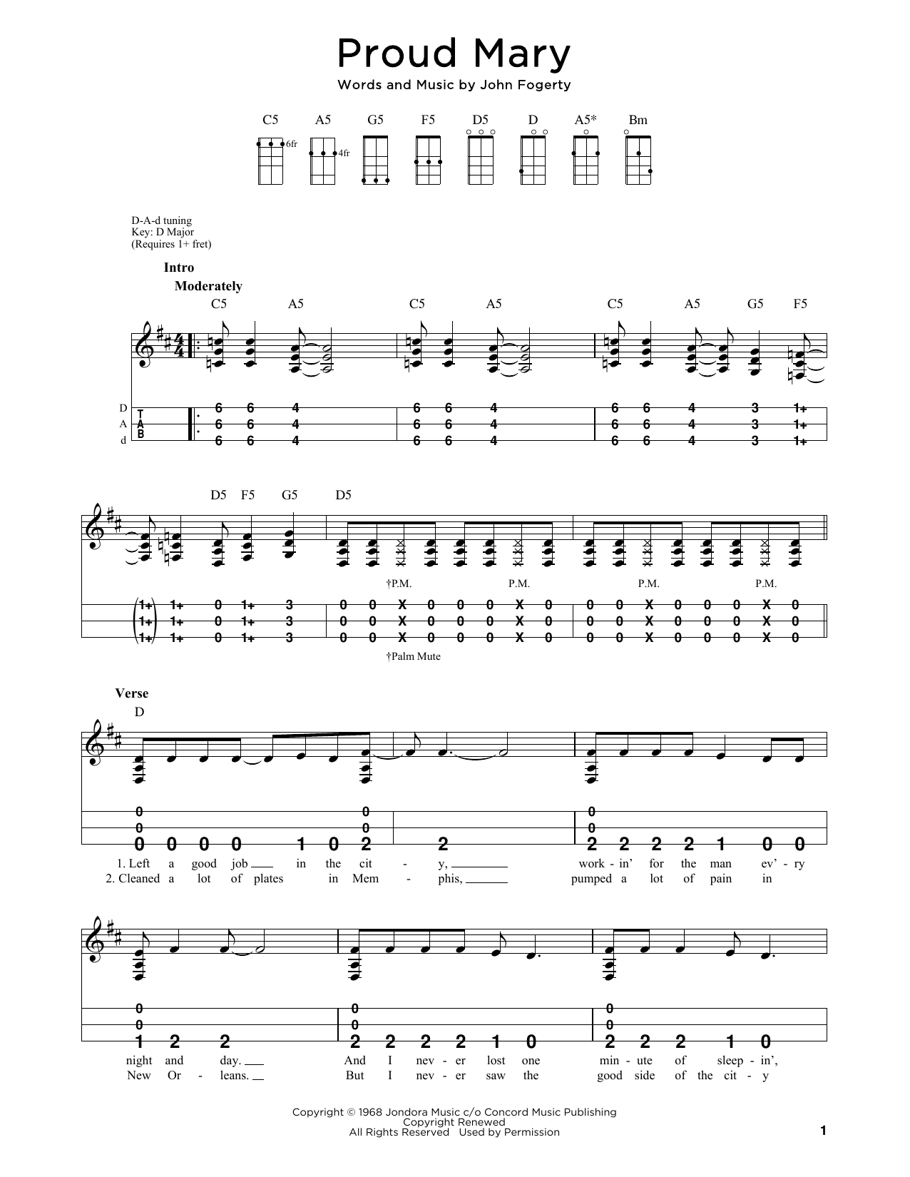 Creedence Clearwater Revival Proud Mary (arr. Steven B. Eulberg) Sheet Music Notes & Chords for Dulcimer - Download or Print PDF