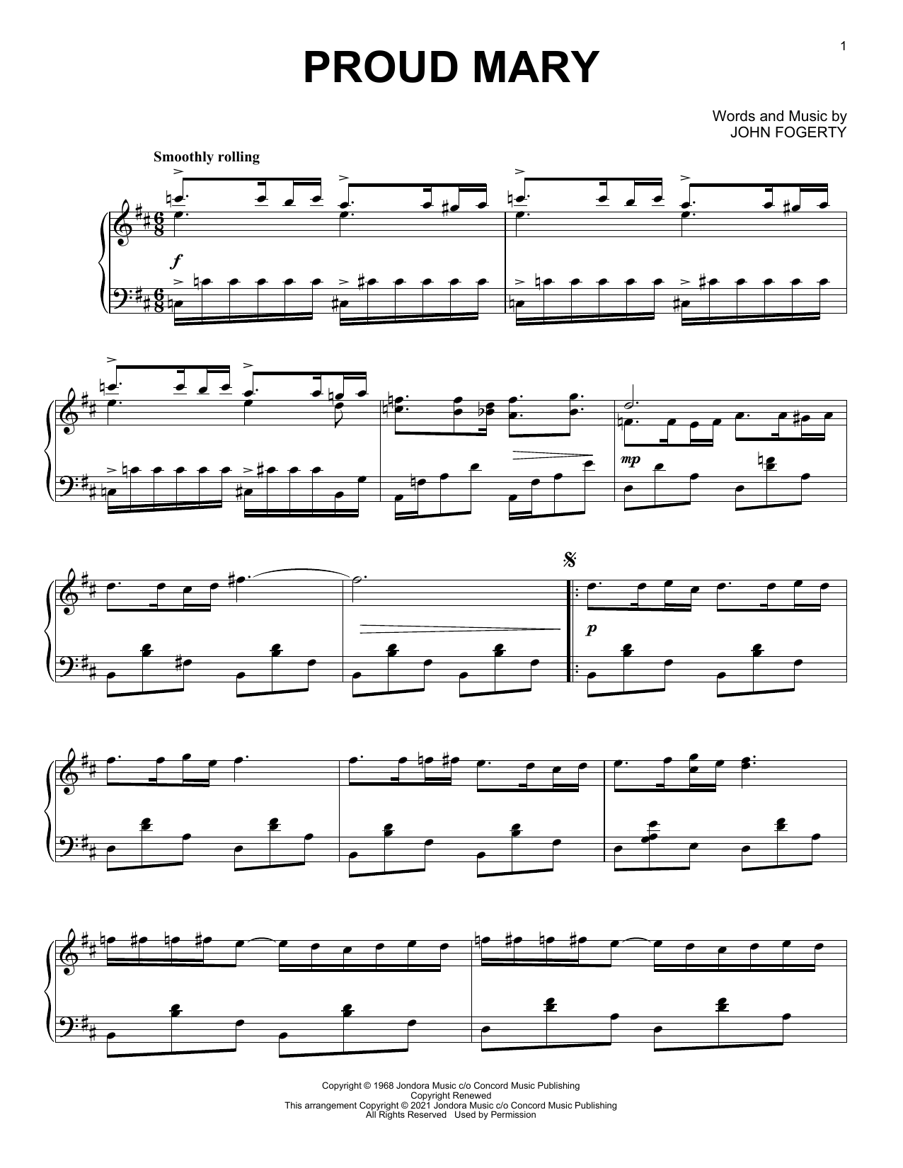 Creedence Clearwater Revival Proud Mary [Classical version] (arr. David Pearl) Sheet Music Notes & Chords for Piano Solo - Download or Print PDF