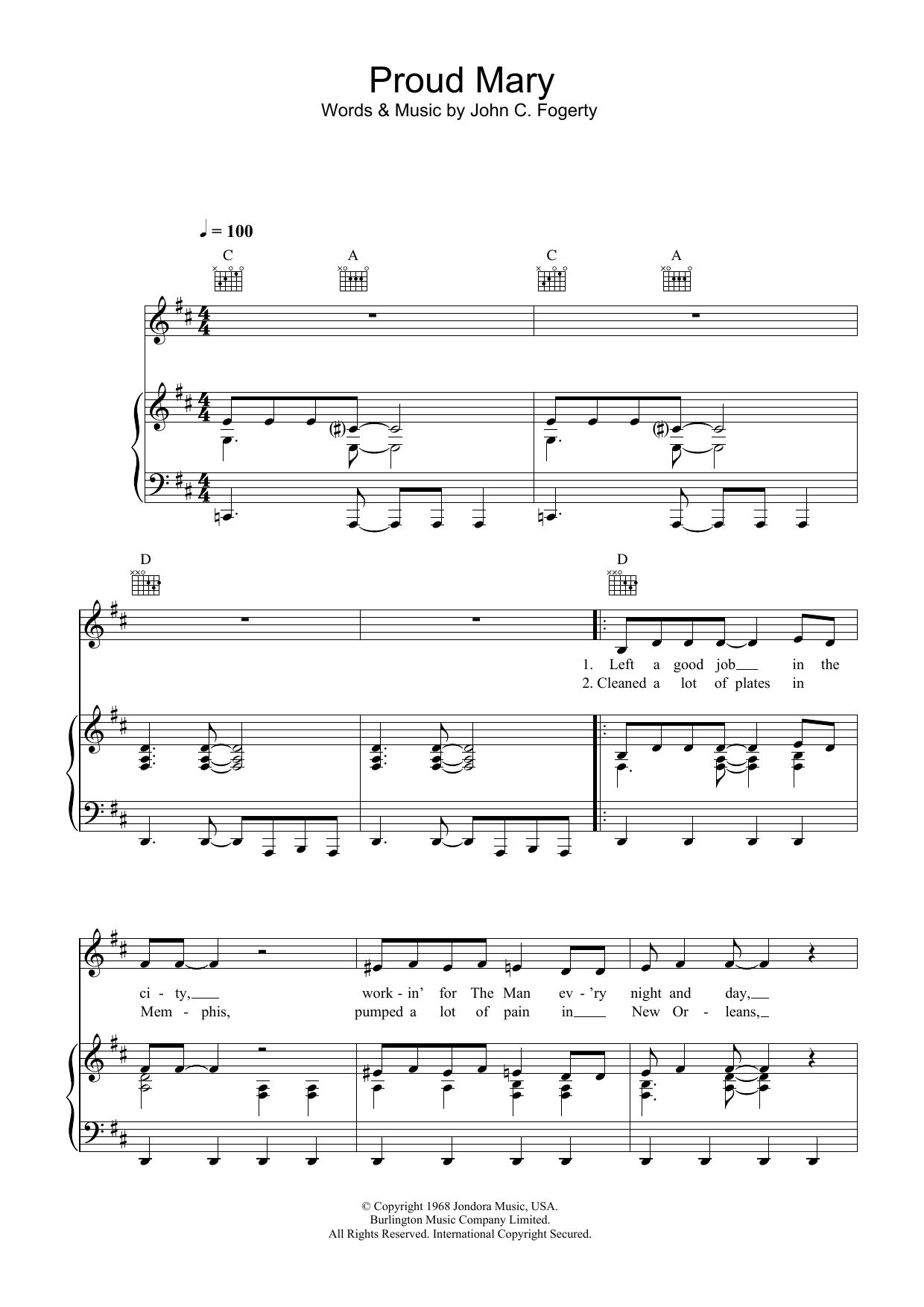 Creedence Clearwater Revival Proud Mary Sheet Music Notes & Chords for Chord Buddy - Download or Print PDF