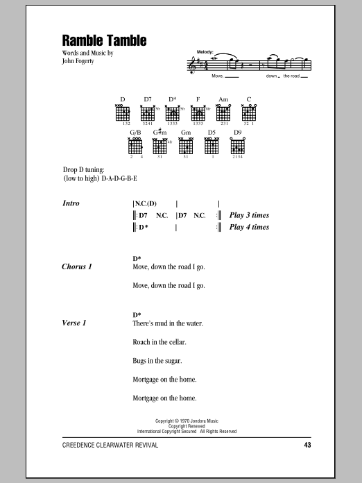 Creedence Clearwater Revival Ramble Tamble Sheet Music Notes & Chords for Lyrics & Chords - Download or Print PDF