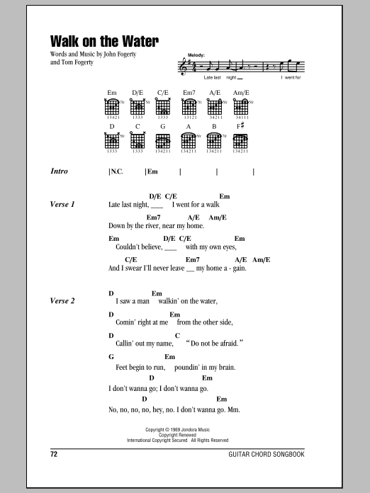 Creedence Clearwater Revival Walk On The Water Sheet Music Notes & Chords for Lyrics & Chords - Download or Print PDF