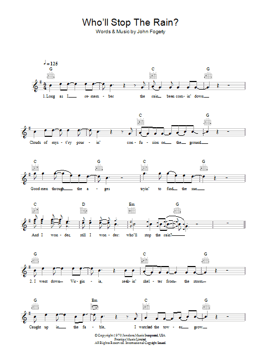 Creedence Clearwater Revival Who'll Stop The Rain Sheet Music Notes & Chords for Chord Buddy - Download or Print PDF