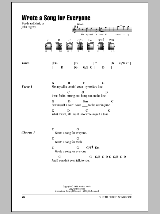 Creedence Clearwater Revival Wrote A Song For Everyone Sheet Music Notes & Chords for Lyrics & Chords - Download or Print PDF