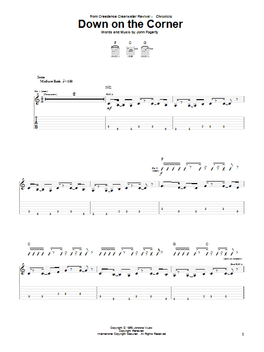 Preview Creedence Clearwater Revival Down On The Corner Rock sheet music, notes and chords for Lyrics & Chords, SKU: 81619 Down On The Corner sheet music