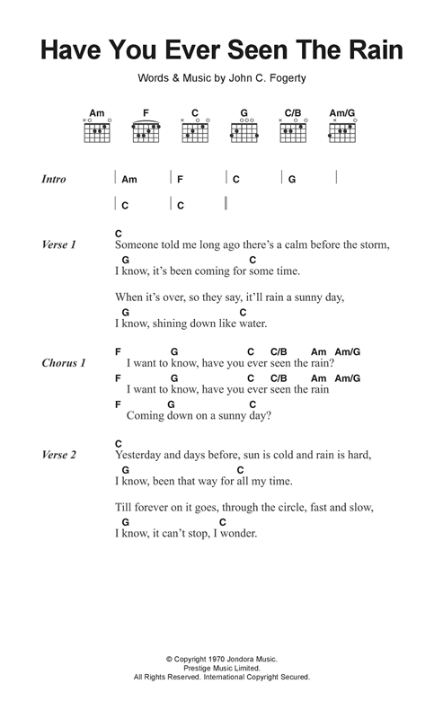 Creedence Clearwater Revival Have You Ever Seen The Rain Sheet Music Notes & Chords for Lyrics & Chords - Download or Print PDF