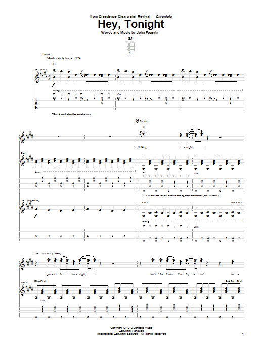 Preview Creedence Clearwater Revival Hey, Tonight Rock sheet music, notes and chords for Lyrics & Chords, SKU: 81605 Hey, Tonight sheet music