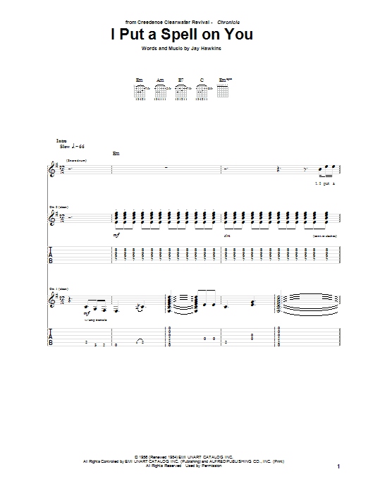 Creedence Clearwater Revival I Put A Spell On You Sheet Music Download Pdf Score 54984