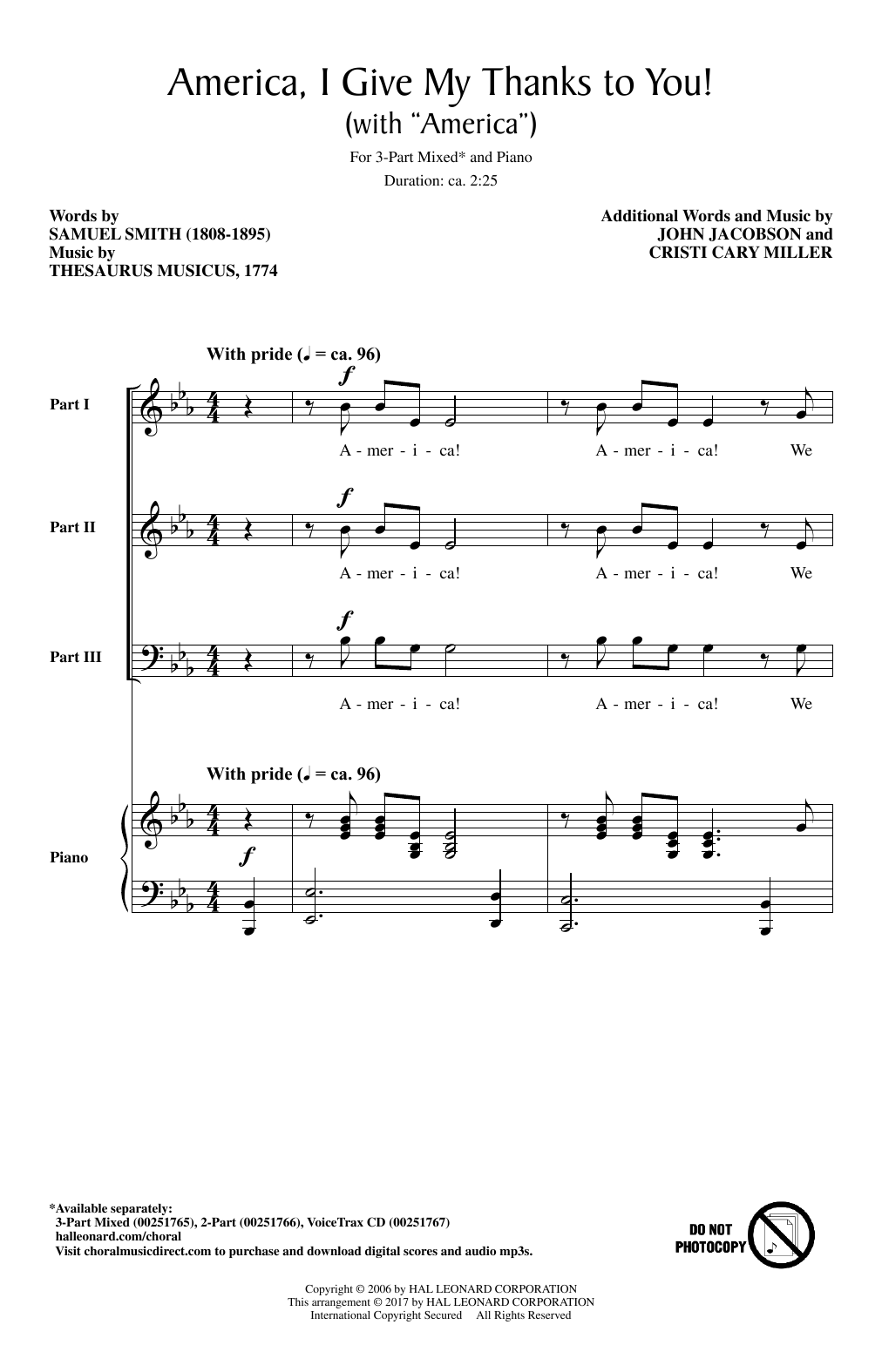 Cristi Cary Miller America, I Give My Thanks To You! Sheet Music Notes & Chords for 3-Part Mixed - Download or Print PDF