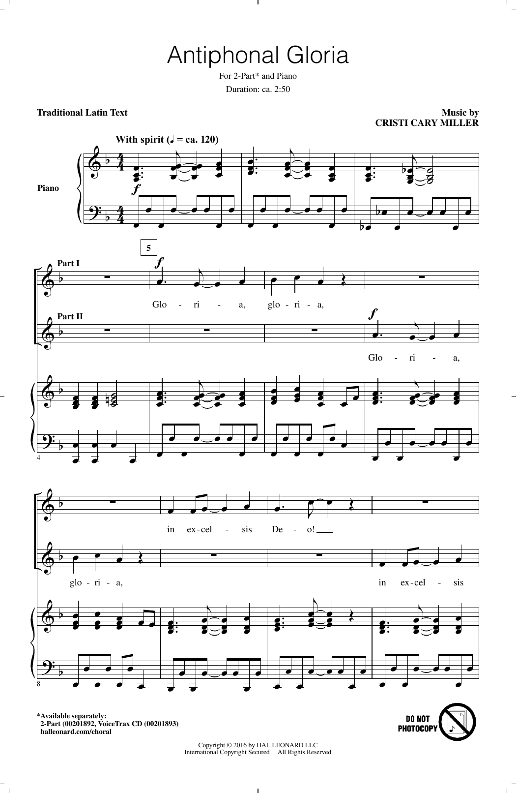 Cristi Cary Miller Antiphonal Gloria Sheet Music Notes & Chords for 2-Part Choir - Download or Print PDF