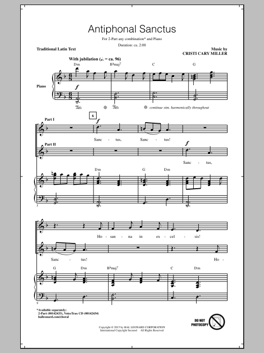 Cristi Cary Miller Antiphonal Sanctus Sheet Music Notes & Chords for 2-Part Choir - Download or Print PDF