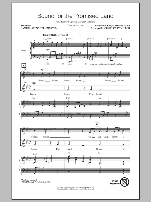 Traditional Bound For The Promised Land (arr. Cristi Cary Miller) Sheet Music Notes & Chords for 3-Part Mixed - Download or Print PDF