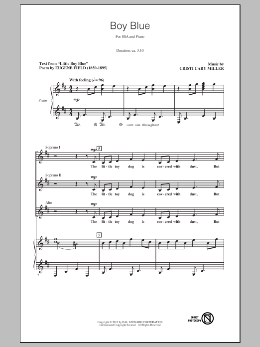 Cristi Cary Miller Boy Blue Sheet Music Notes & Chords for SSA - Download or Print PDF