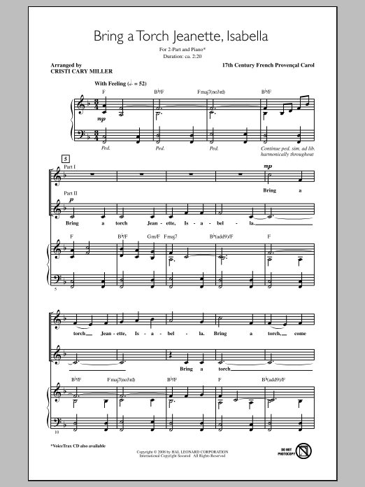 Traditional Carol Bring A Torch, Jeannette, Isabella (arr. Cristi Cary Miller) Sheet Music Notes & Chords for 2-Part Choir - Download or Print PDF