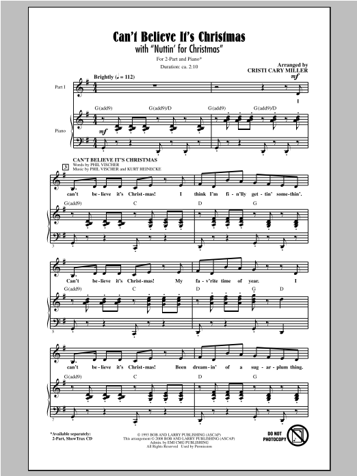Cristi Cary Miller Can't Believe It's Christmas Sheet Music Notes & Chords for 2-Part Choir - Download or Print PDF