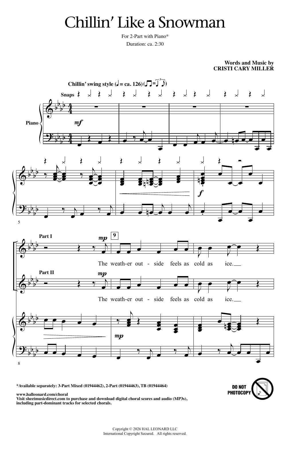Cristi Cary Miller Chillin' Like A Snowman Sheet Music Notes & Chords for 2-Part Choir - Download or Print PDF