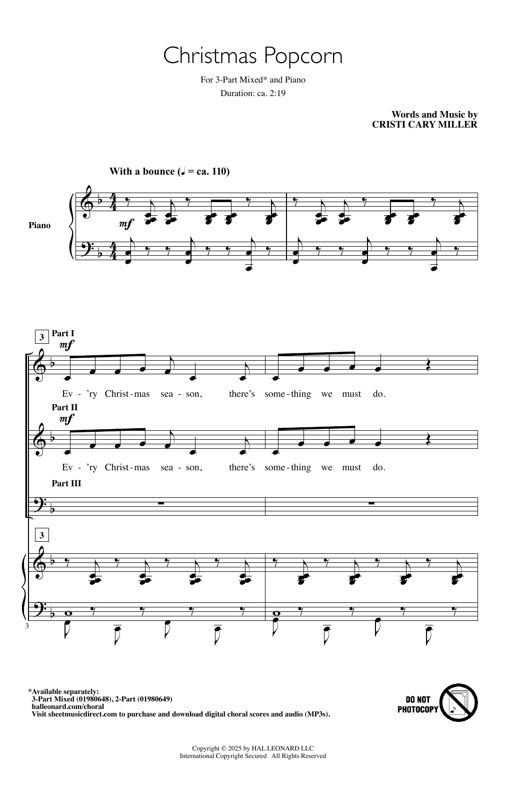 Cristi Cary Miller Christmas Popcorn Sheet Music Notes & Chords for 3-Part Mixed Choir - Download or Print PDF