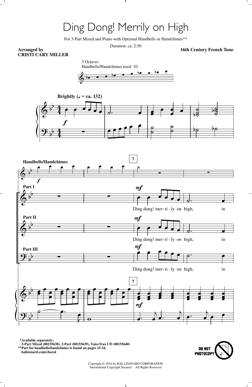 Cristi Cary Miller Ding Dong! Merrily On High Sheet Music Notes & Chords for 3-Part Mixed - Download or Print PDF