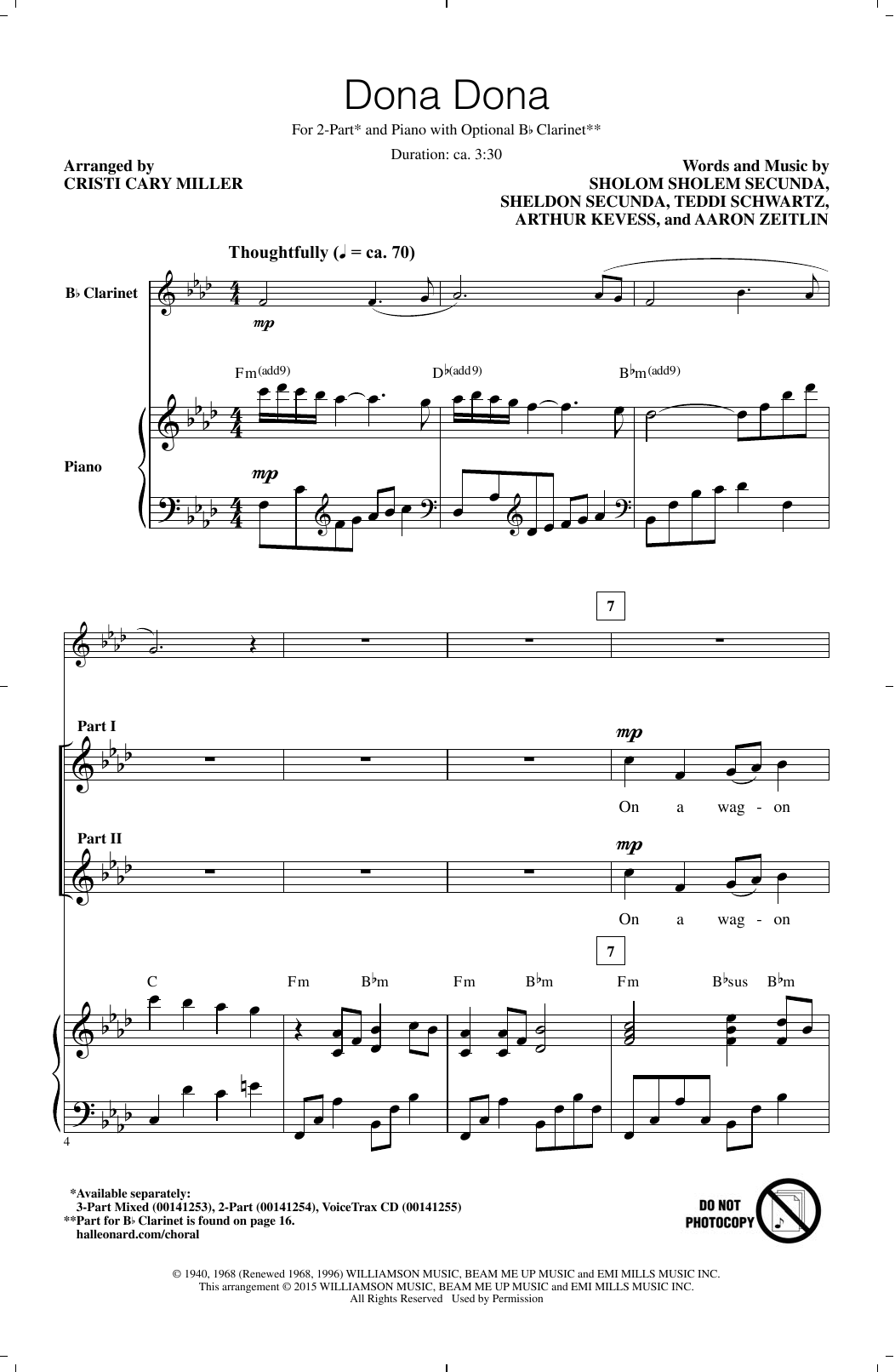 Cristi Cary Miller Dona Dona Sheet Music Notes & Chords for 2-Part Choir - Download or Print PDF