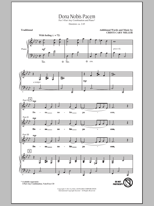 Cristi Cary Miller Dona Nobis Pacem Sheet Music Notes & Chords for 3-Part Mixed - Download or Print PDF
