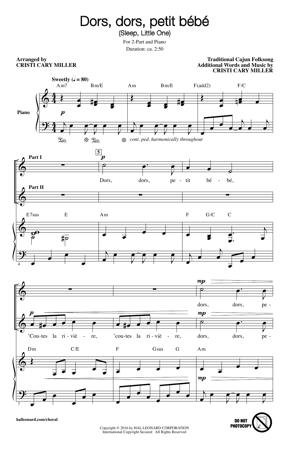 Cristi Cary Miller Dors, Dors, Petit Bebe (Sleep, Little One) Sheet Music Notes & Chords for 2-Part Choir - Download or Print PDF