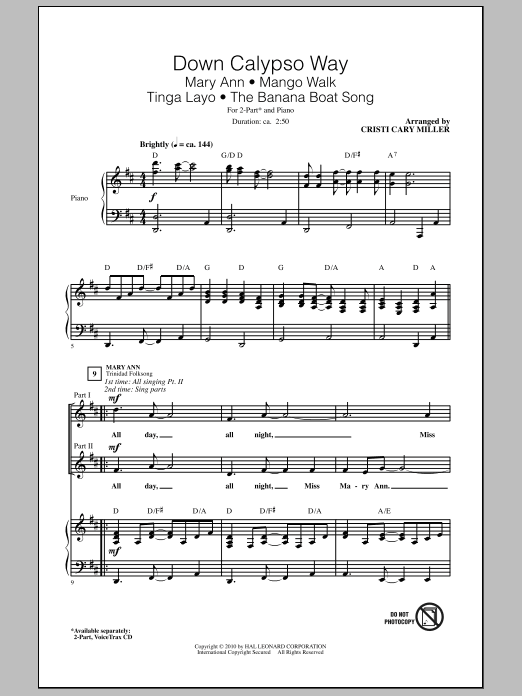 Cristi Cary Miller Down Calypso Way Sheet Music Notes & Chords for 2-Part Choir - Download or Print PDF