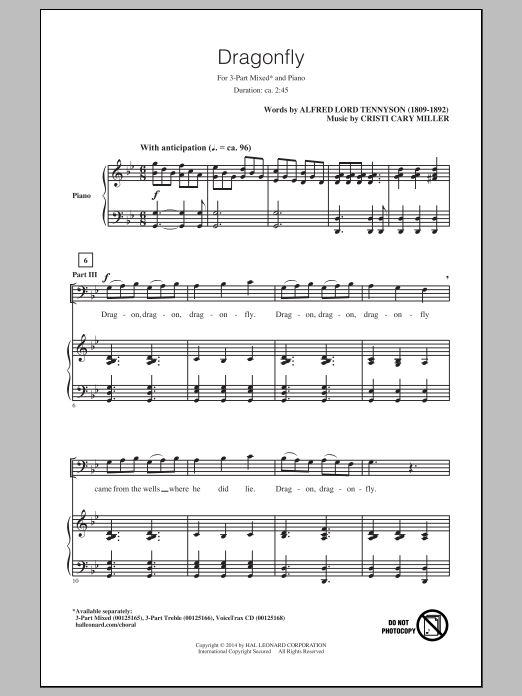 Cristi Cary Miller Dragonfly Sheet Music Notes & Chords for 3-Part Mixed - Download or Print PDF