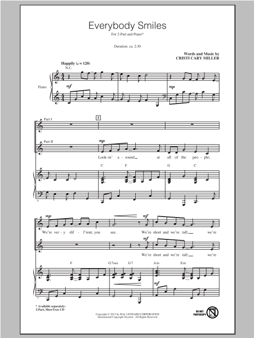 Cristi Cary Miller Everybody Smiles Sheet Music Notes & Chords for 2-Part Choir - Download or Print PDF