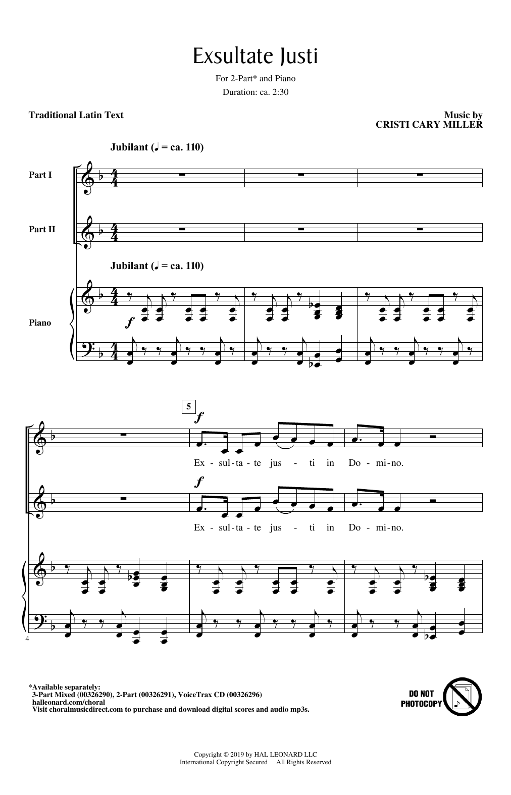 Cristi Cary Miller Exsultate Justi Sheet Music Notes & Chords for 2-Part Choir - Download or Print PDF