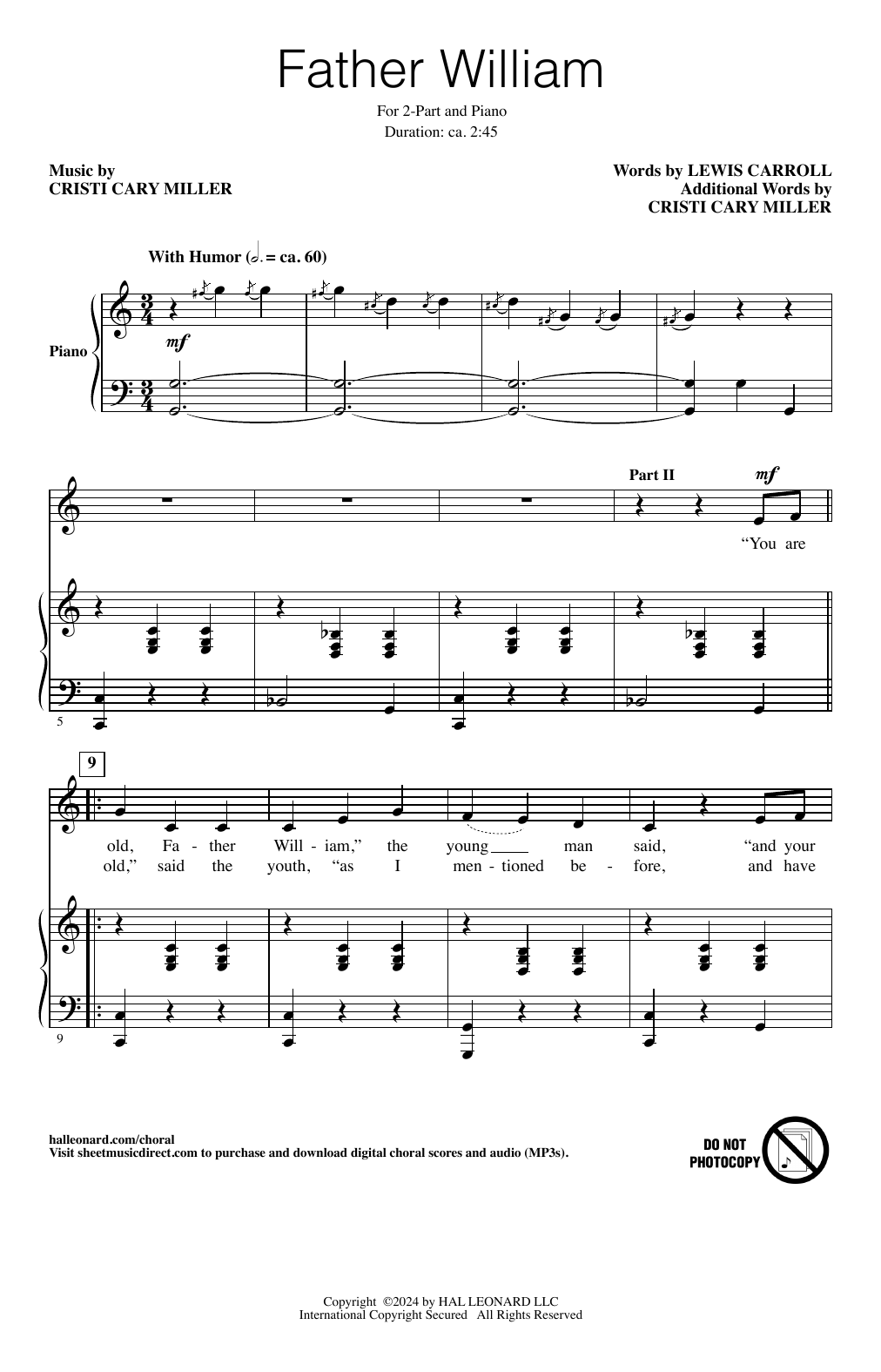 Cristi Cary Miller Father William Sheet Music Notes & Chords for 2-Part Choir - Download or Print PDF