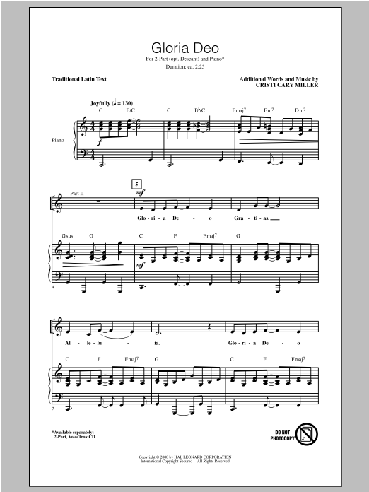 Cristi Cary Miller Gloria Deo Sheet Music Notes & Chords for 2-Part, 3-Part Mixed - Download or Print PDF