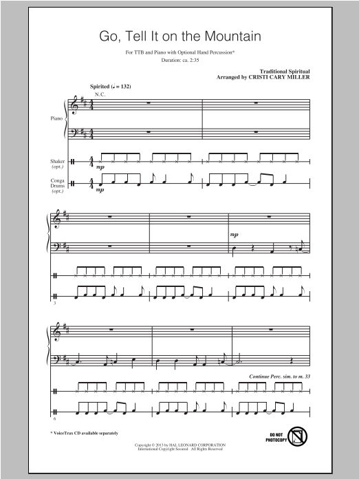 Cristi Cary Miller Go, Tell It On The Mountain Sheet Music Notes & Chords for TTBB - Download or Print PDF