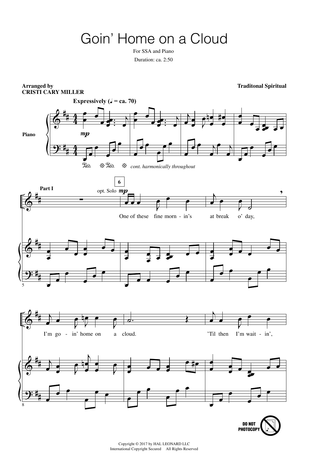 Cristi Cary Miller Goin' Home On A Cloud Sheet Music Notes & Chords for SSA - Download or Print PDF