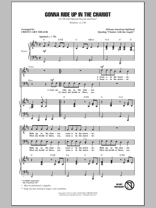Traditional Gonna Ride Up In The Chariot (arr. Cristi Cary Miller) Sheet Music Notes & Chords for TB - Download or Print PDF