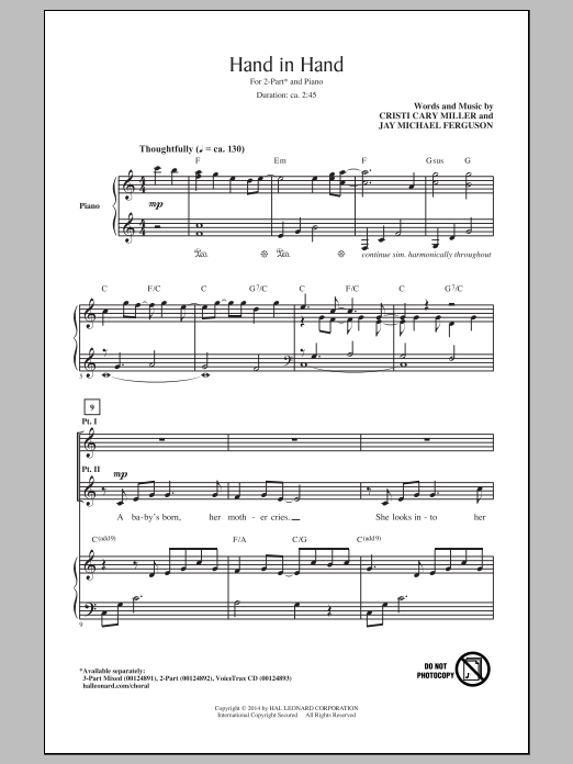 Cristi Cary Miller Hand In Hand Sheet Music Notes & Chords for 3-Part Mixed - Download or Print PDF