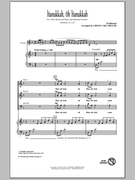 Cristi Cary Miller Hanukkah, Oh Hanukkah Sheet Music Notes & Chords for 2-Part Choir - Download or Print PDF