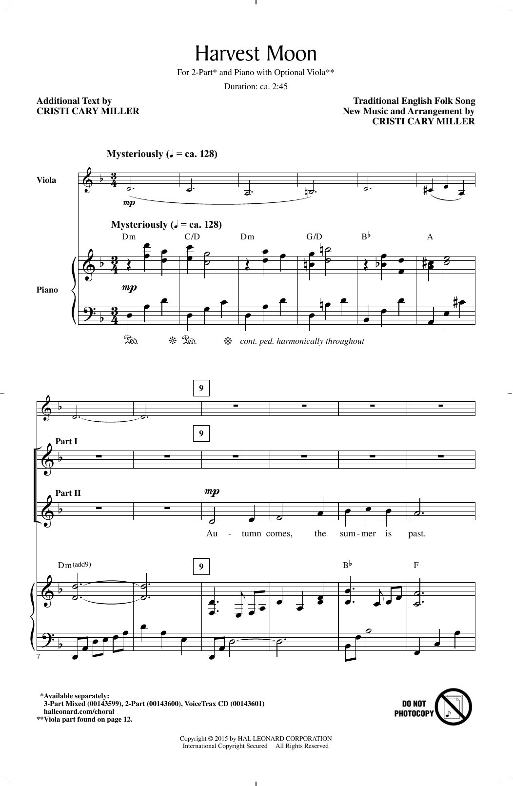 Cristi Cary Miller Harvest Moon Sheet Music Notes & Chords for 2-Part Choir - Download or Print PDF