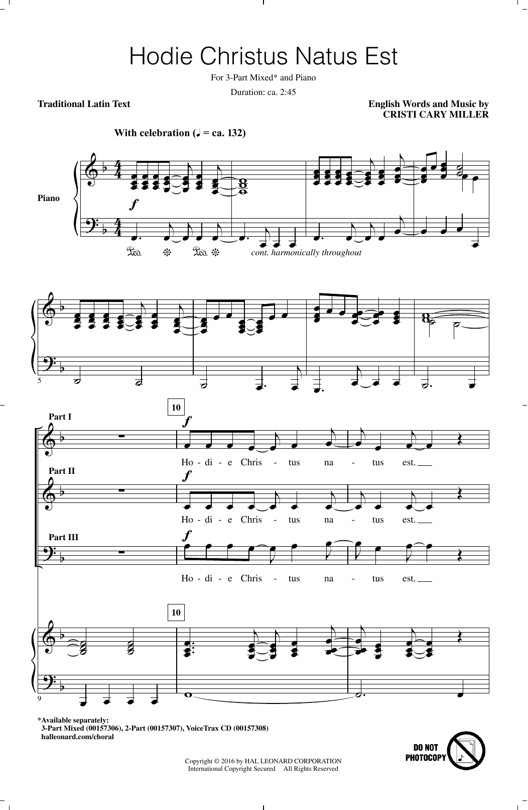 Cristi Cary Miller Hodie Christus Natus Est Sheet Music Notes & Chords for 3-Part Mixed - Download or Print PDF
