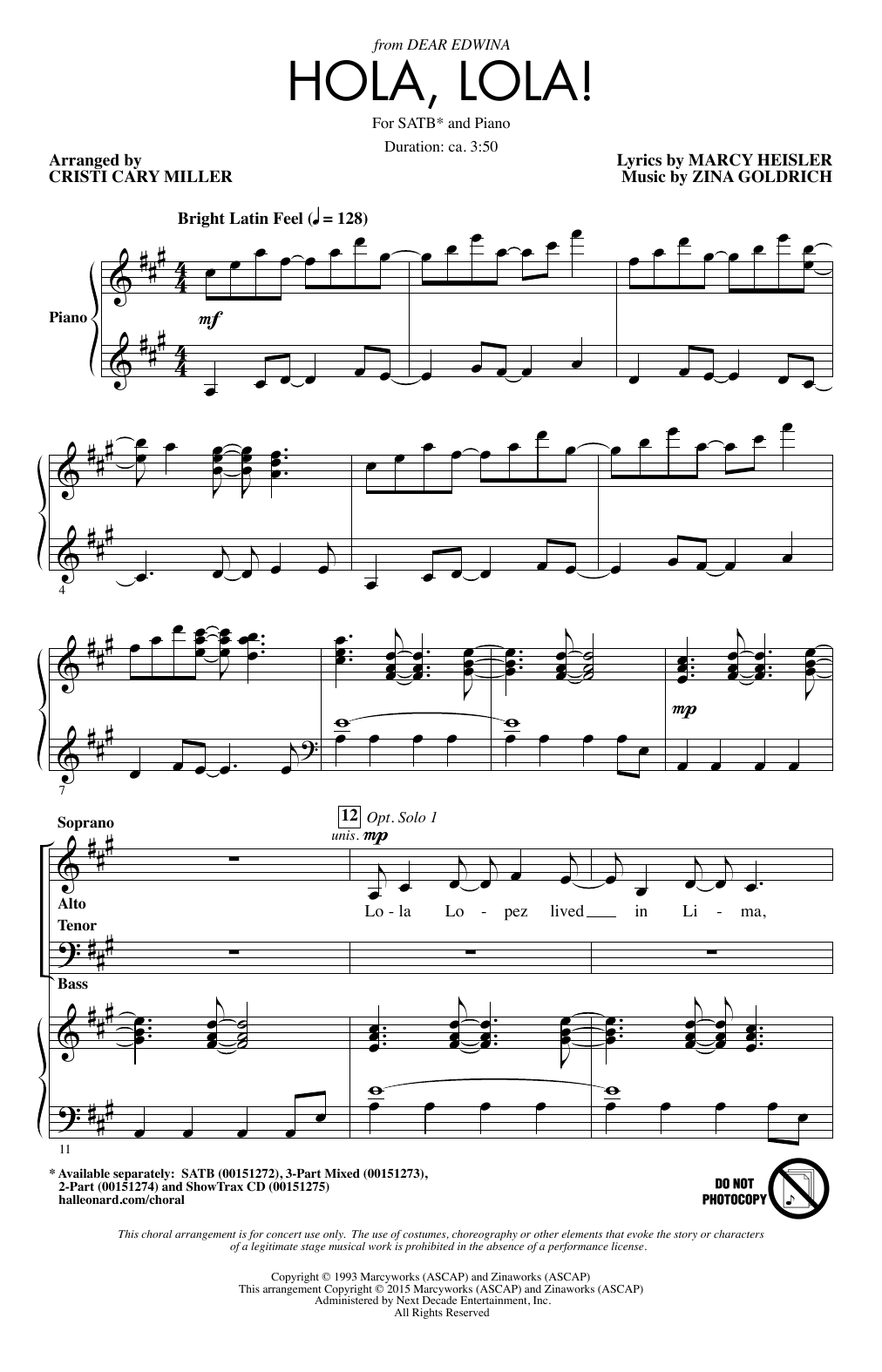 Goldrich & Heisler Hola, Lola! (arr. Cristi Cary Miller) Sheet Music Notes & Chords for 3-Part Mixed - Download or Print PDF