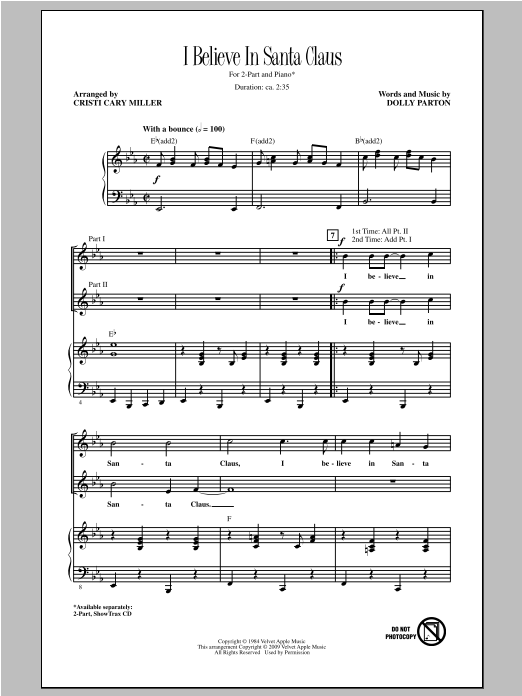 Cristi Cary Miller I Believe In Santa Claus Sheet Music Notes & Chords for 2-Part Choir - Download or Print PDF