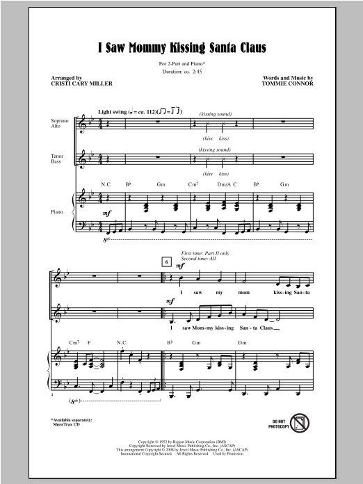 Cristi Cary Miller I Saw Mommy Kissing Santa Claus Sheet Music Notes & Chords for 2-Part Choir - Download or Print PDF