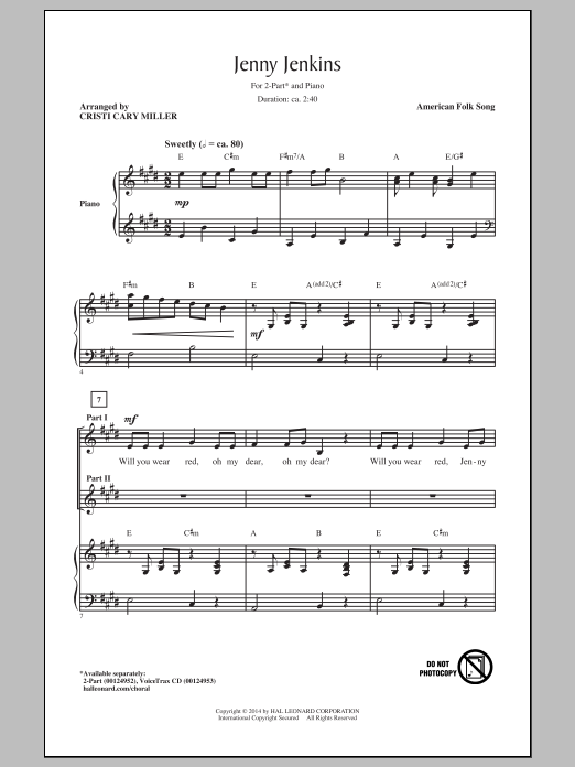 Cristi Cary Miller Jenny Jenkins Sheet Music Notes & Chords for 2-Part Choir - Download or Print PDF