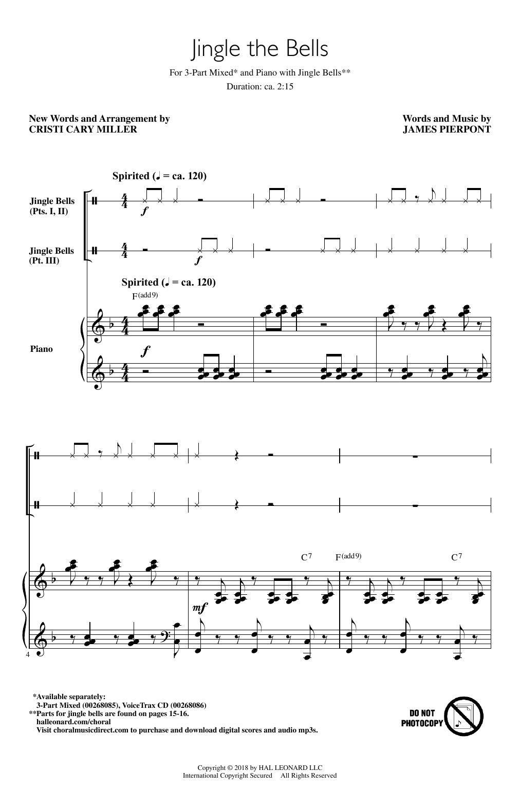 Cristi Cary Miller Jingle The Bells Sheet Music Notes & Chords for 3-Part Mixed - Download or Print PDF