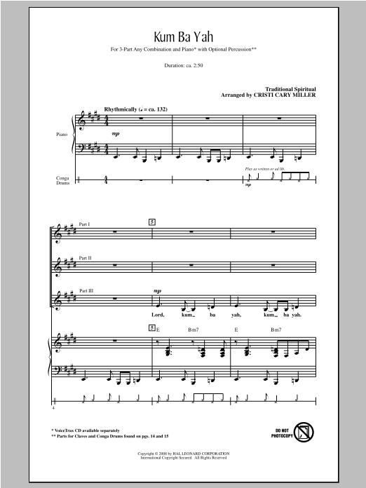Traditional Kum Ba Yah (arr. Cristi Cary Miller) Sheet Music Notes & Chords for 3-Part Mixed - Download or Print PDF