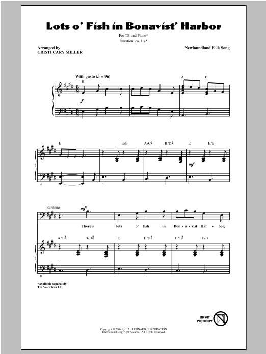 Cristi Cary Miller Lots O' Fish In Bonavist' Harbor Sheet Music Notes & Chords for TB - Download or Print PDF