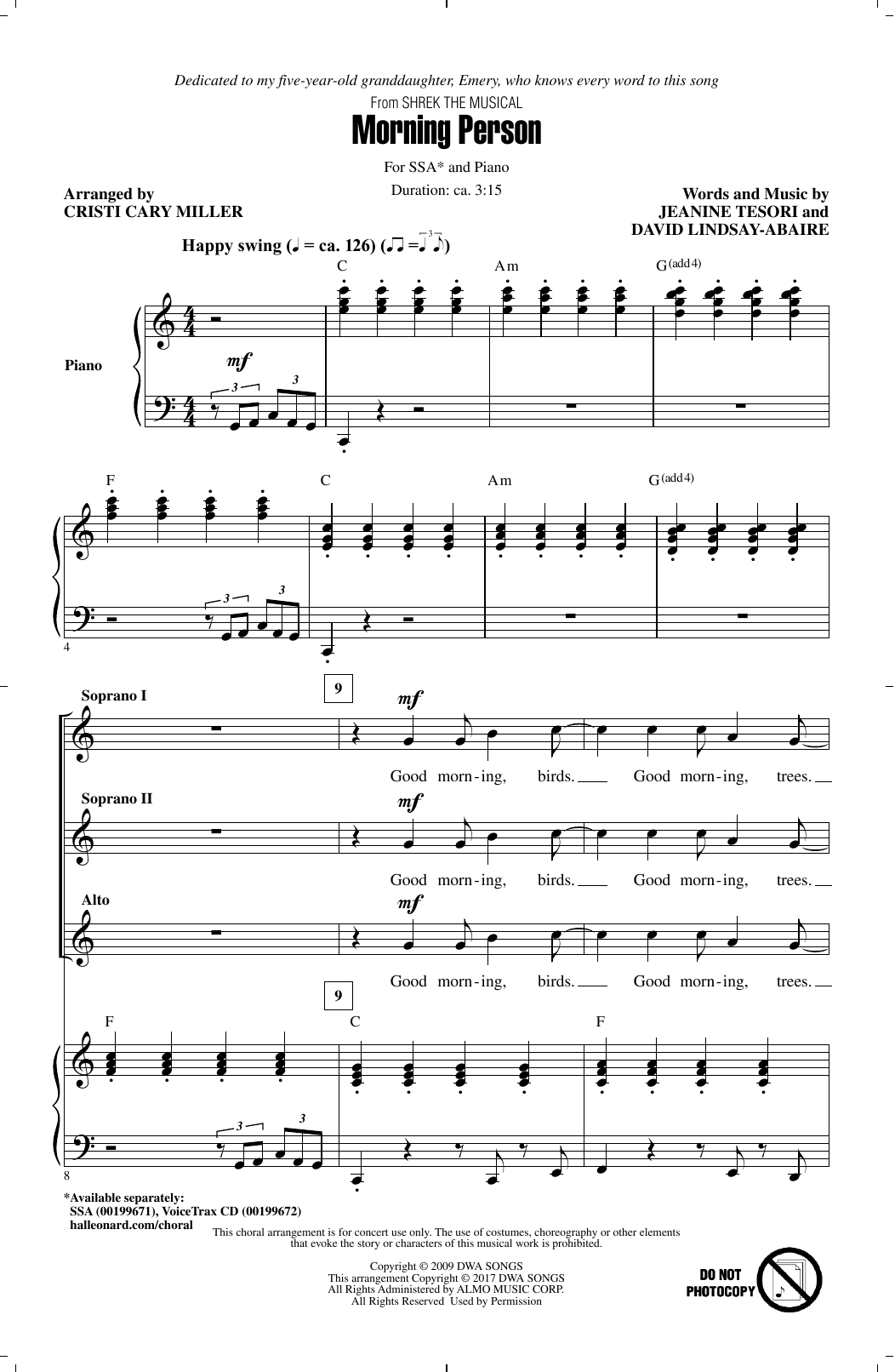 Cristi Cary Miller Morning Person Sheet Music Notes & Chords for SSA - Download or Print PDF