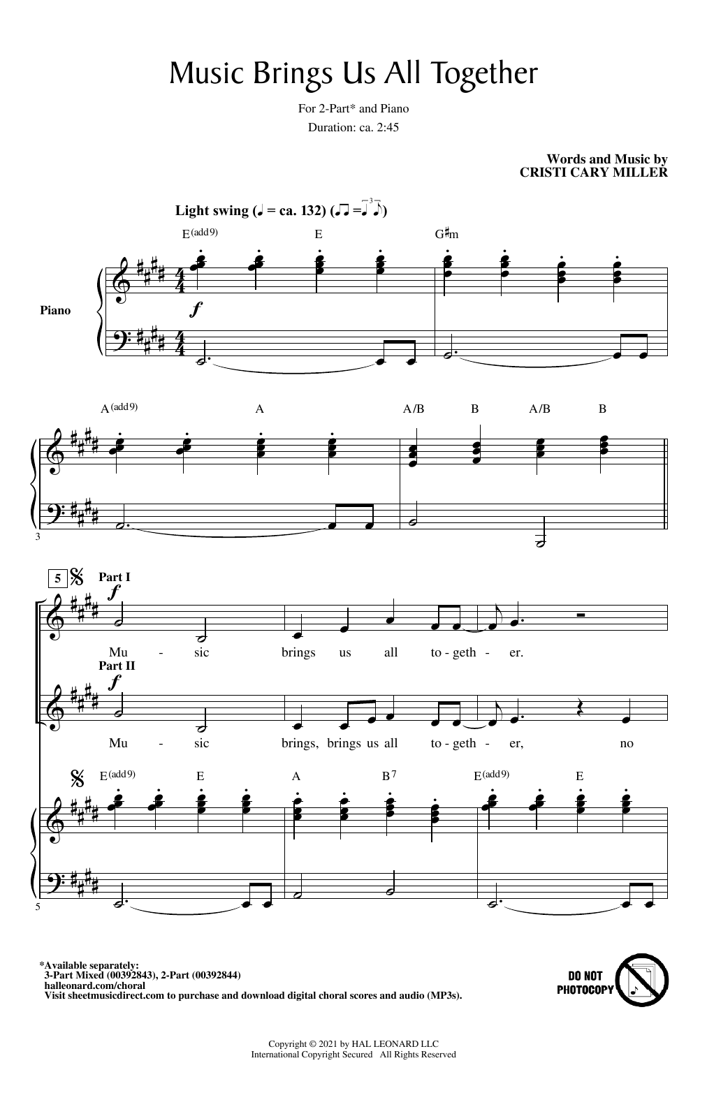 Cristi Cary Miller Music Brings Us All Together Sheet Music Notes & Chords for 2-Part Choir - Download or Print PDF