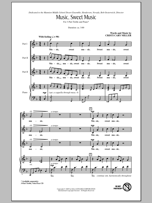 Cristi Cary Miller Music, Sweet Music Sheet Music Notes & Chords for 3-Part Treble - Download or Print PDF