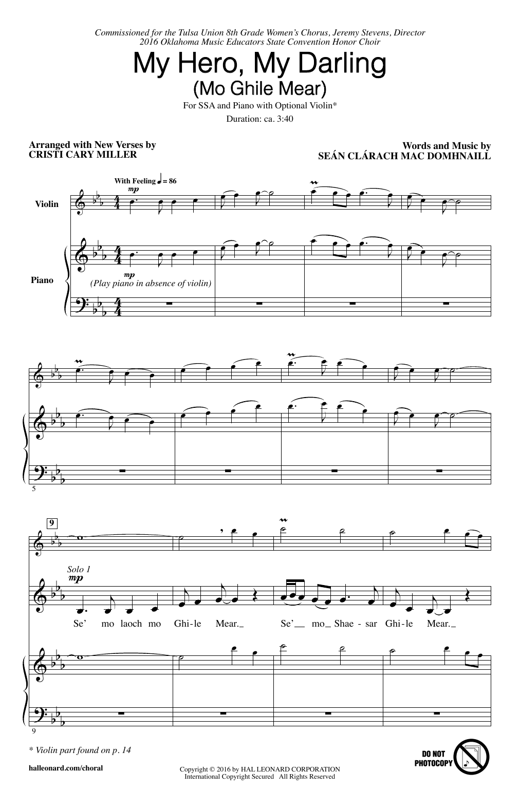Cristi Cary Miller My Hero, My Darling (Mo Ghile Mear) Sheet Music Notes & Chords for SSA - Download or Print PDF