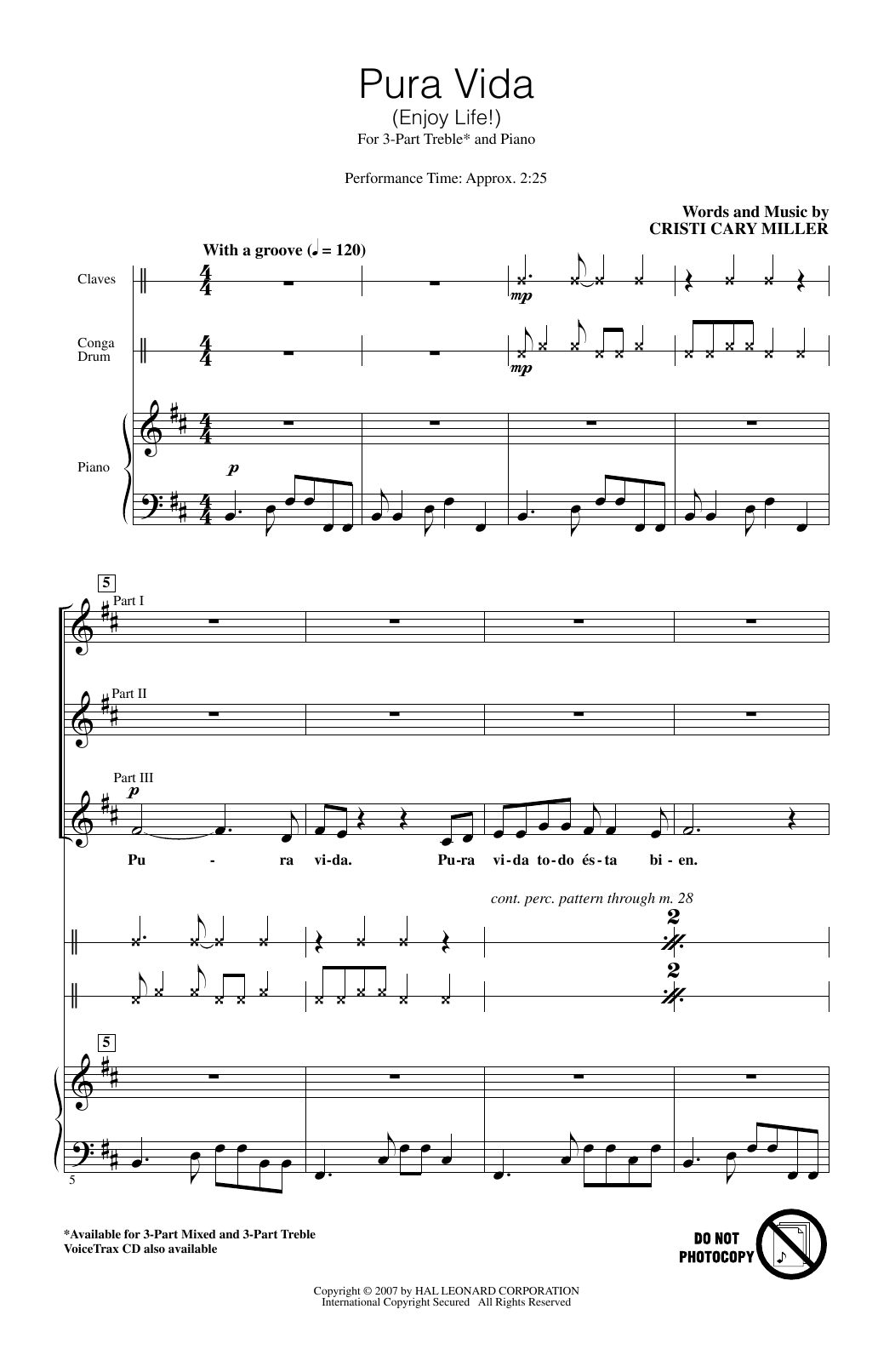 Cristi Cary Miller Pura Vida (Enjoy Life) Sheet Music Notes & Chords for 3-Part Mixed Choir - Download or Print PDF
